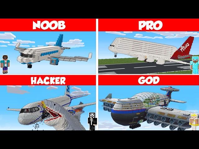 Minecraft AIRPLANE HOUSE BUILD CHALLENGE - NOOB vs PRO vs HACKER vs GOD / Animation