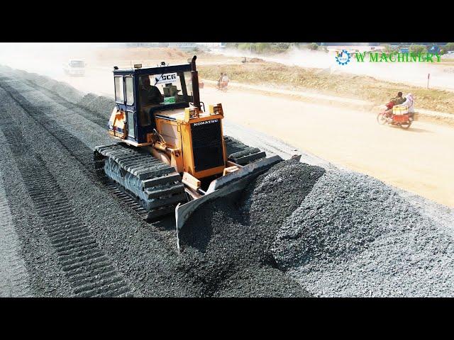 Expert Operator Bulldozer Komatsu Pushing Gravel Installation Roads | Greatest Dozer Cutting Gravel