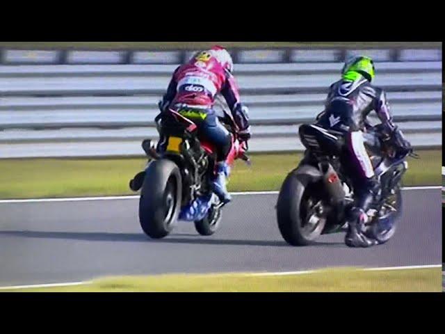 Cool down lap massive save BSB Ducati V4 Christian idden & Irwin