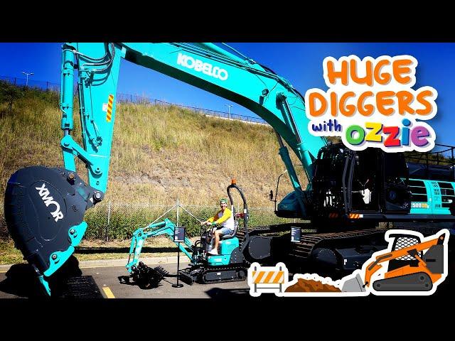 Huge Diggers For Kids! | Learn About All Types of Diggers, Tractors, Cranes & Lawn Mowers with Ozzie