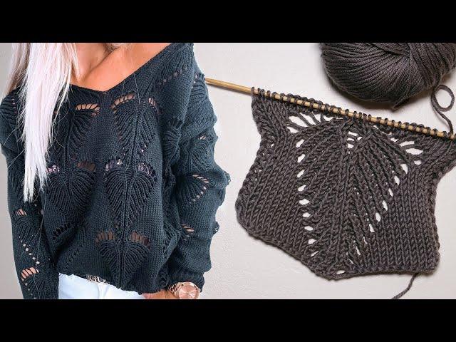 Узор «Листик» спицами усовершенствованный вариант | «Leaf» knitting pattern