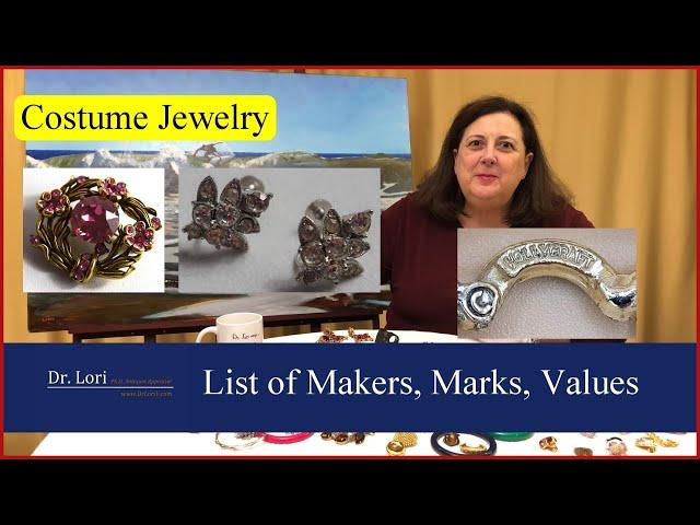 List of Costume Jewelry Values, Designers and their Marks by Dr. Lori