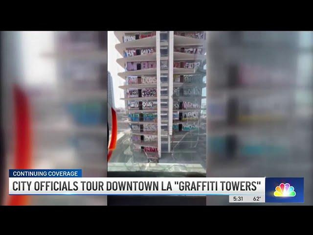 City officials tour inside downtown LA 'graffiti towers'