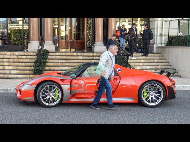 Rich Gentleman with Unique PORSCHE 918 Arriving at Hotel de Paris to celebrate Christmas in Monaco!