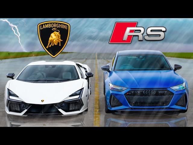 Lambo Revuelto v Audi RS7: WET DRAG RACE