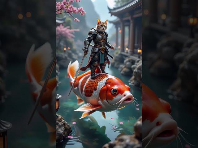 Samurai Cat Rides the Koi! ️ | Epic Fantasy Begins