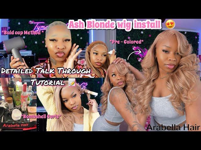 THE PERFECT ASH HONEY BLONDE WIG INSTALL *BALD CAP METHOD* + BOMBSHELL CURLS FT. ARABELLA HAIR