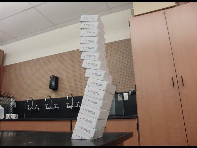 Toy Physics -- Leaning Tower of Pizza boxes puzzle  // Homemade Science with Bruce Yeany