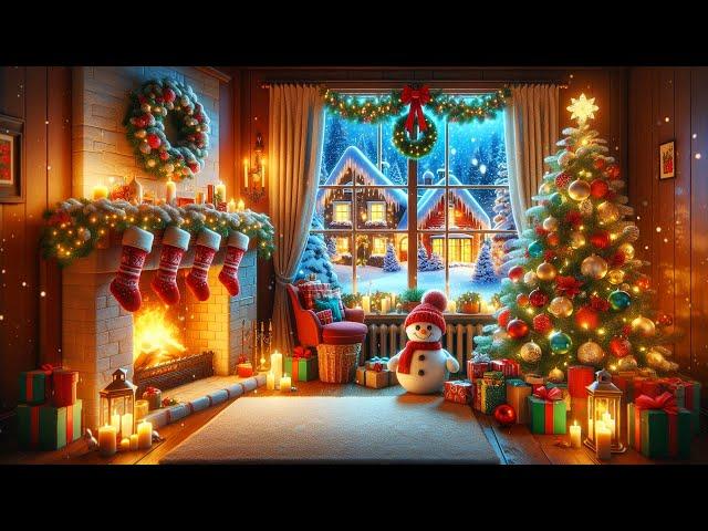 Beautiful Relaxing Christmas Music  Soft Piano Instrumental Music with Cracking Fireplace and Snow