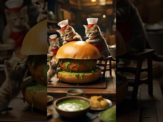 "Tiny Chef Kittens Make a Giant Burger! " #animatedshorts #kidsfantasy #cuteanimal #youtubeshorts