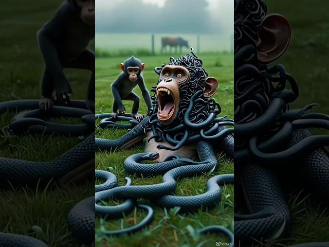 monkey  surrounded by black cobra snake saved by rescue team #humanity #animalsrescue #monkey
