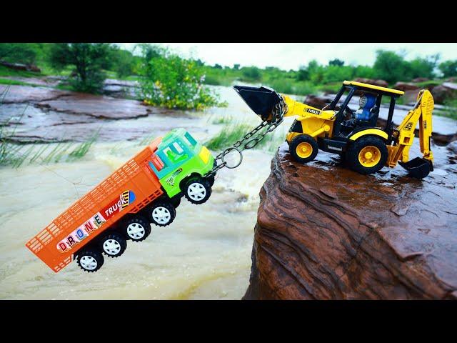 New Dump Truck And HMT Tractor Accident River Pulling Out jcb 3dx Eicher Tractor ? Cartoon Jcb CSToy