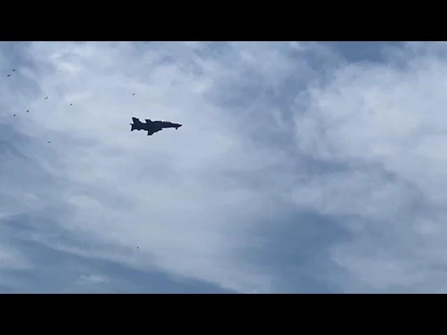 RAF BAE Systems Hawk 128 fly over Liverpool