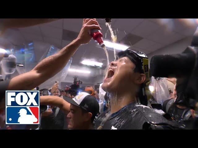 Dodgers' champagne celebration following heartfelt speech from manager Dave Roberts | MLB on FOX