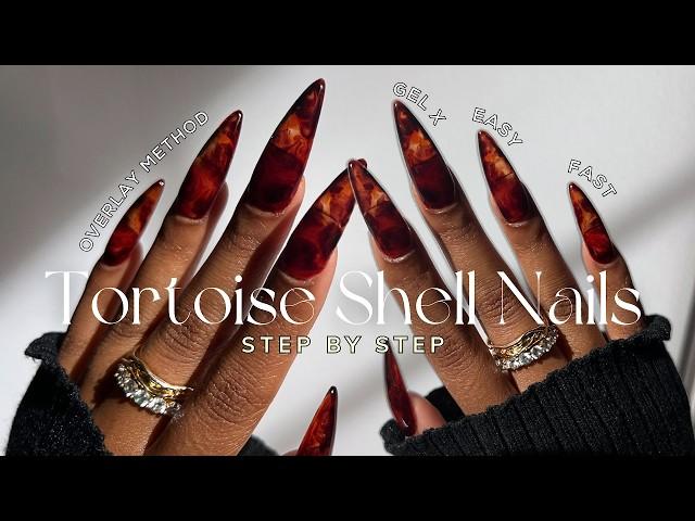 The EASIEST way to do Tortoise Shell Nails & Gel X Nails Overlay Method | gel x nails tutorial