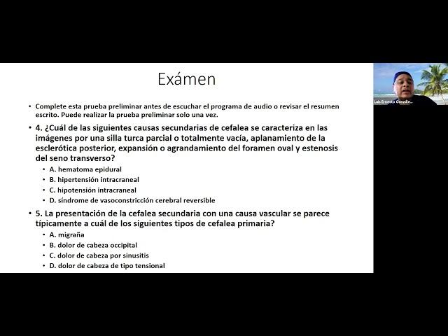 7a Sesion de cefaleas. Dr Luis Ernesto González Sánchez