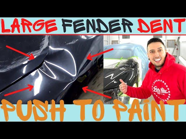 large fender dent repair with pdr - (push to paint)