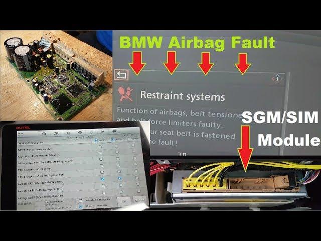 BMW SGM/SIM module fault 93F9 airbag light on. Module replacement and programming.