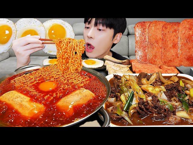 MUKBANG ASMR | SPICY FIRE NOODLES & FRIED EGG & SPAM & Kimchi KOREAN FOODS RECIPE !