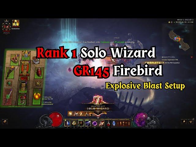 Diablo 3 Wizard Solo - Rank 1 - S31 - GR145 with Firebird set