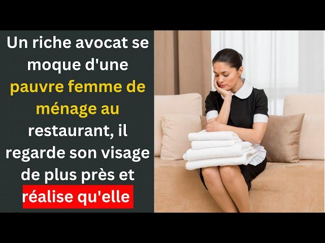 Un riche avocat se moque d'une pauvre femme de ménage au restaurant, il regarde son visage...