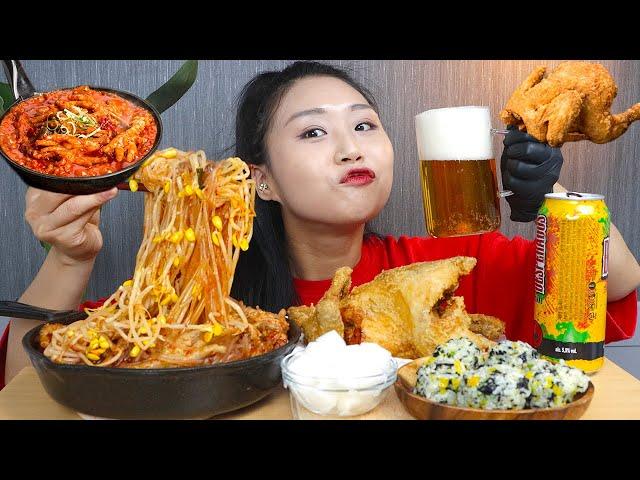 ENG) FRIED CHICKEN & SPICY CHICKEN FEET REAL SOUND MUKBANG