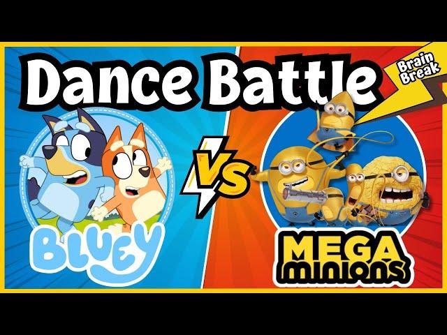 Dance Battle: Bluey Vs Minions | Brain Break | Brain Breaks for kids | Kids exercise | Freeze Dance