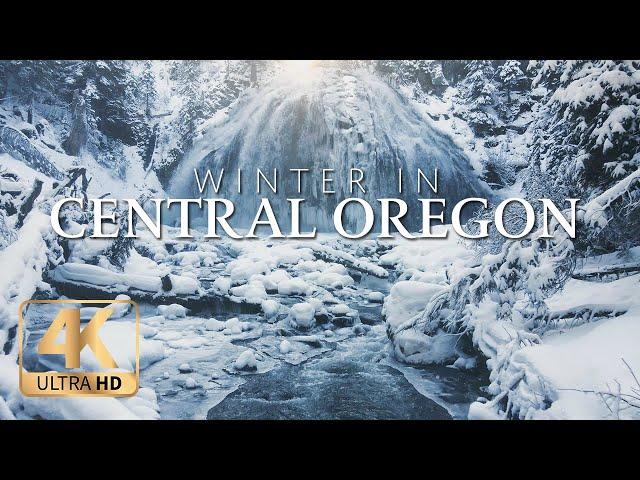 OREGON IN WINTER 4K | Central Oregon in Ultra HD - Drone views over snowy mountains and waterfalls