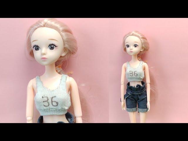 How To Make Barbie Doll Sport Clothes ，手工DIY芭比娃娃的迷你运动背心