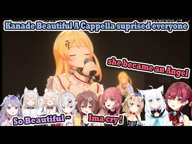 Hololive members react to Kanade beautiful A Cappella and Kanade's singing voice surprises everyone