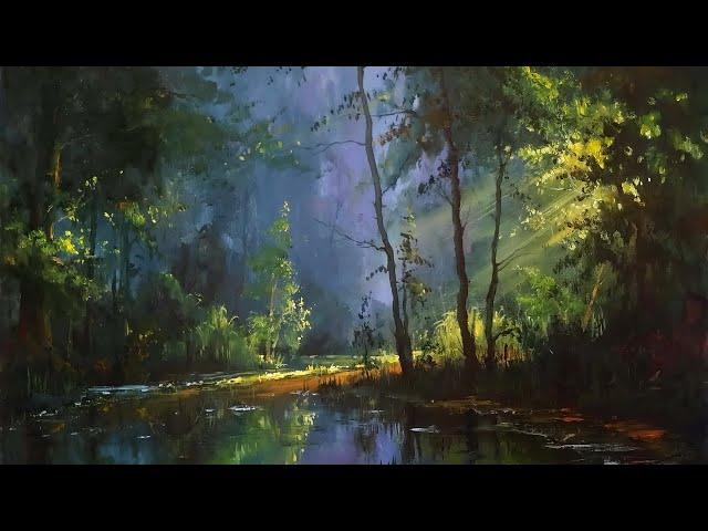 How to paint a FOREST LAKE.  Full version