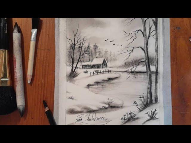 Drawing a landscape with a pencil | Painting pencil | Art pencil |