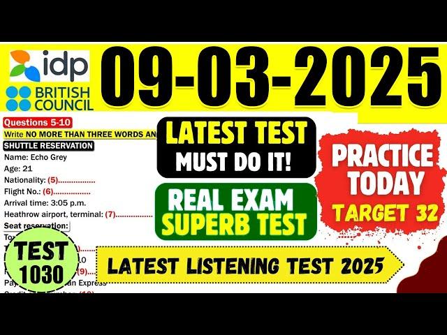 IELTS Listening Practice Test 2025 with Answers | 09.03.2025 | Test No - 1030