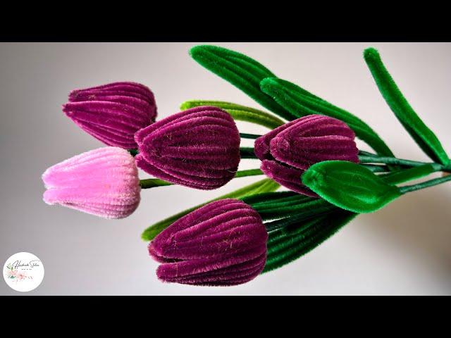 DIY Flower - How to make a Tulips 3 wing easily with Pipe cleaner ( chenille ) ! #hmstation