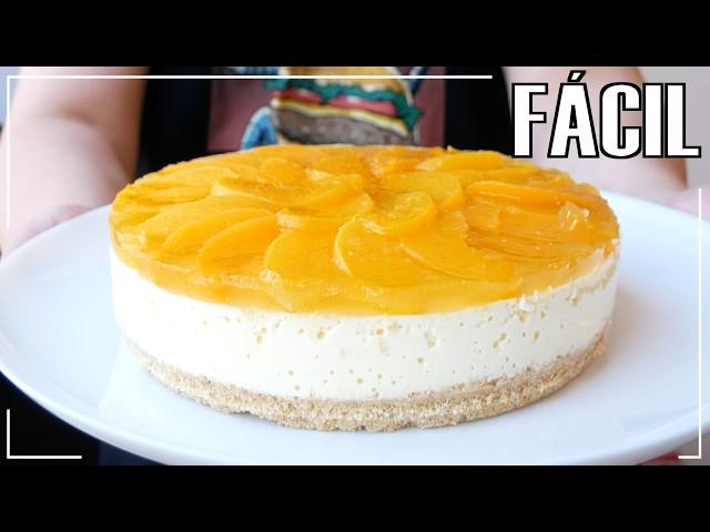 Tarta de QUESO y MELOCOTÓN 5 Ingredientes en 5 Minutos (SIN HARINA)