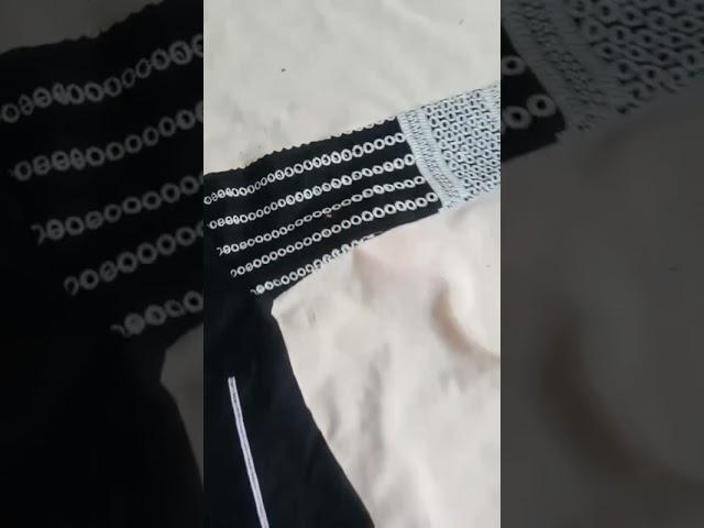 hand embroidery design mirror work black color and white Chekan sleeves black and white kurti