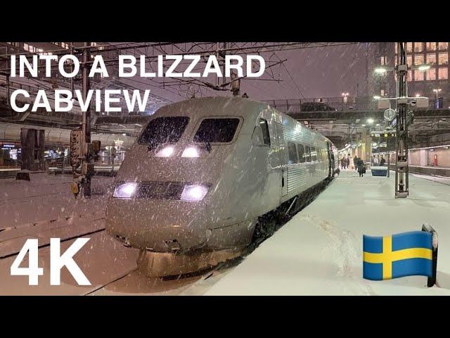 INTO THE BLIZZARD - 4K Train Driver's View (Stockholm to Gothenburg)