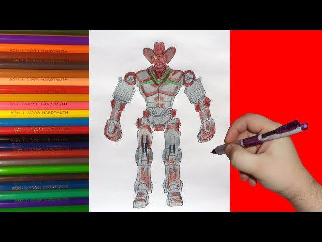 How to draw robot Six Shooter, Real Steel, Как нарисовать робота Сикс Шутер