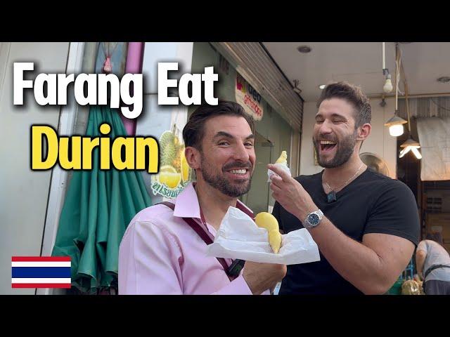 Farangs trying Durian! The smelliest fruit in Asia!  