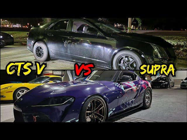 Toyota Supra VS Cadillac CTS-V! Money Race! Street Race!  CRAZY CLOSE RACE & DRAMA!