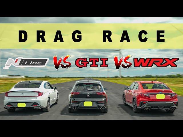 2022 VW Golf GTI DCT vs 2022 Subaru WRX SPT vs Hyundai Sonata Nline. Drag and Roll Race!