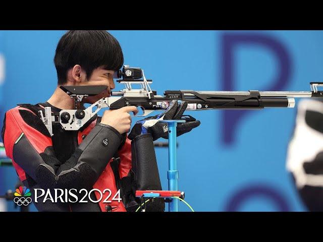 China's Sheng Lihao aims for gold in Paris with OLYMPIC RECORD in men's 10m air rifle | NBC Sports