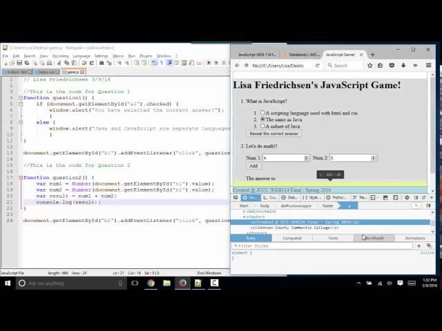 JavaScript final project part 3 of 3 - Lisa Friedrichsen