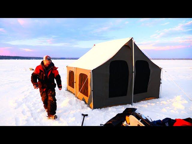 Tent Camping on ICE. January Fishing Adventure on Lake Superior