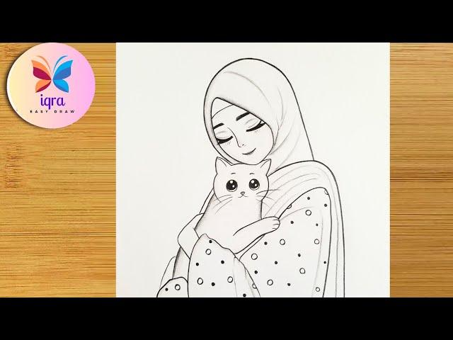 Anime Drawing || How to Draw A Cute Anime Girl Holding A Cat easy Step-by-Step || Pencil Sketch