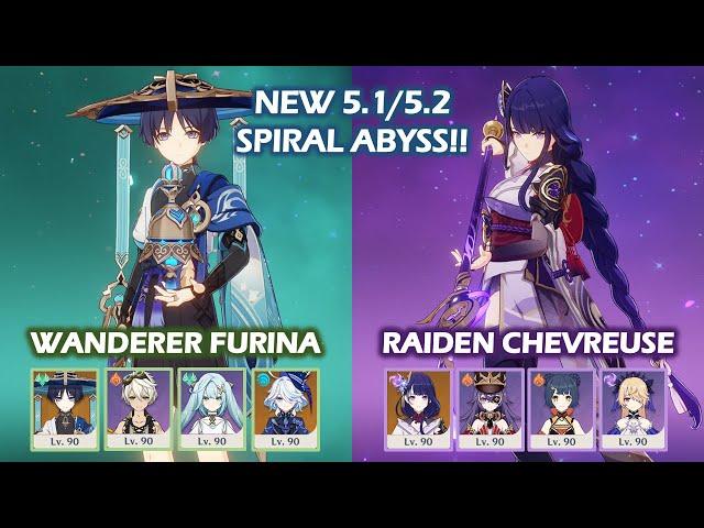 NEW 5.1 5.2 Spiral Abyss!! Wanderer Furina Hypercarry & Raiden Chevreuse  Floor 12 Genshin Impact