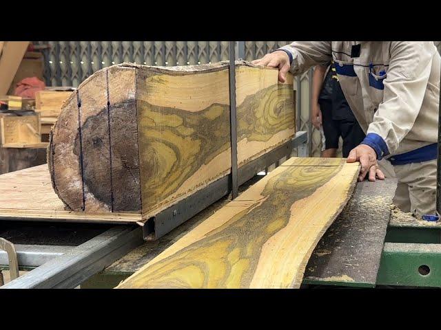 Natural Yree Trunk Wood Processing - Build Amazing Table From Rare Natural Colored Wood Stem