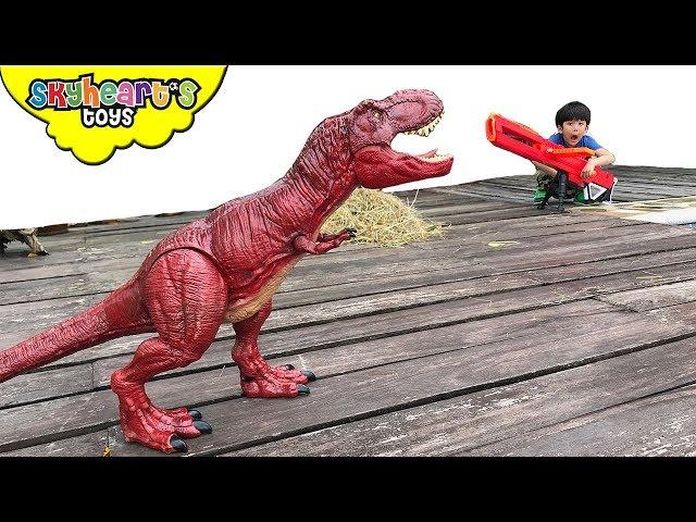 Attack of the RED TREX | Skyheart saves plushies dinosaurs for kids nerf war