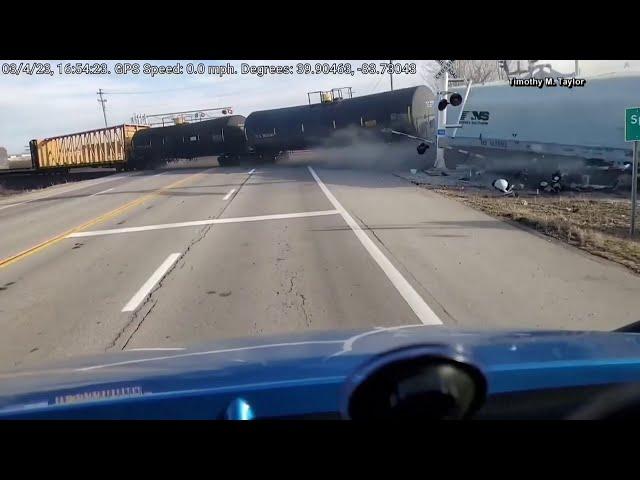 Dash cam footage captures Springfield, Ohio train derailment