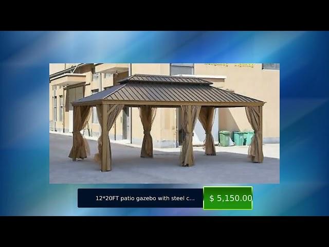 12*20FT patio gazebo with steel canopy,Outdoor Permanent Hardtop